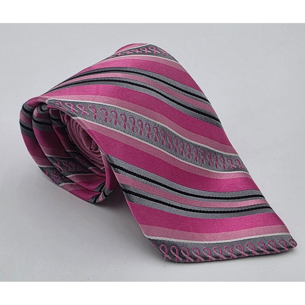 Real Men Wear Pink Diane Katzman Silk Tie Breast Cancer Awareness Striped Pink